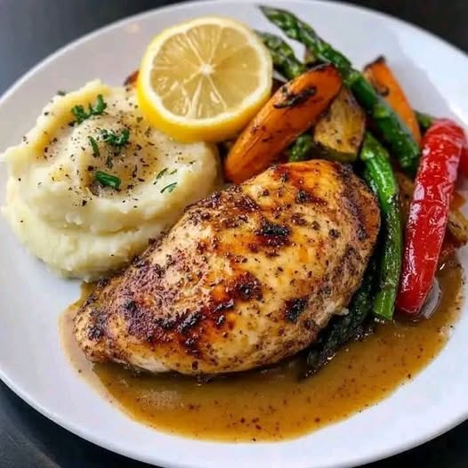 Lemon Garlic Chicken with Veggies and Mash