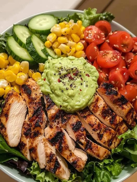 Grilled Chicken Salad with Avocado Dressing