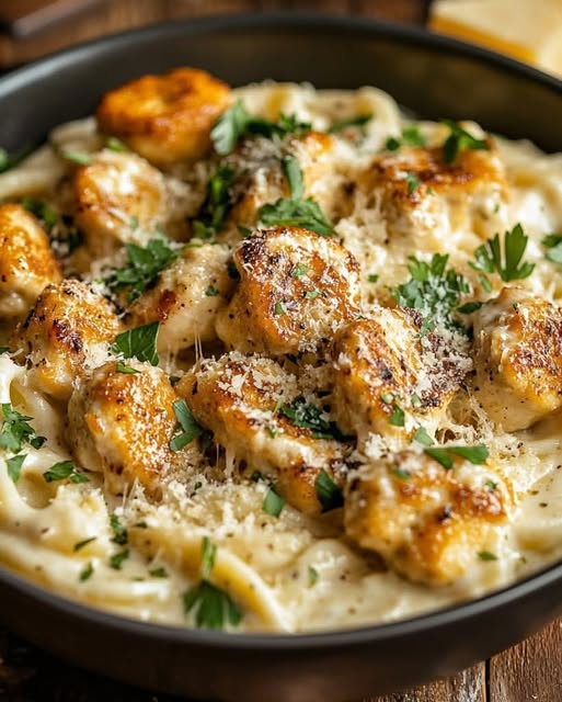 Butter Chicken Bites with Creamy Parmesan Pasta