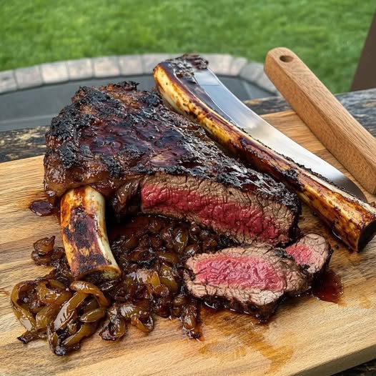 Grilled Tomahawk Steak with Caramelized Onion Glaze