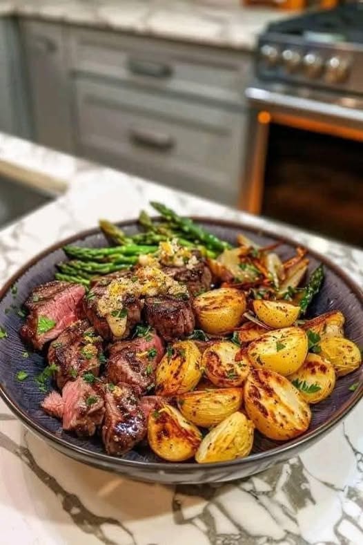 Lemon Pepper Garlic Butter Steak & Crispy Truffle Potatoes Plate