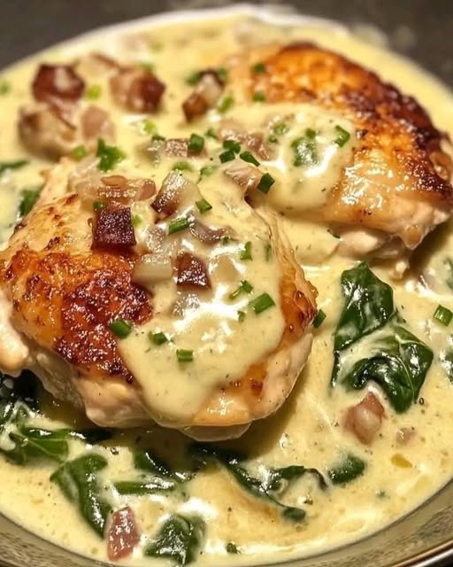 Creamy Smothered Chicken with Spinach and Mushrooms