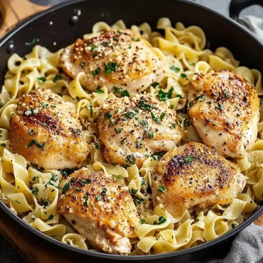 Savory Garlic Butter Chicken with Herb-Infused Noodles