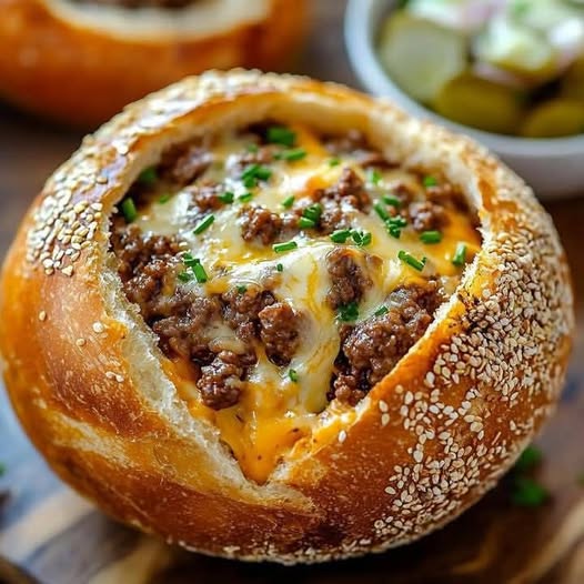 Cheesy Beef Bread Bowl Feast