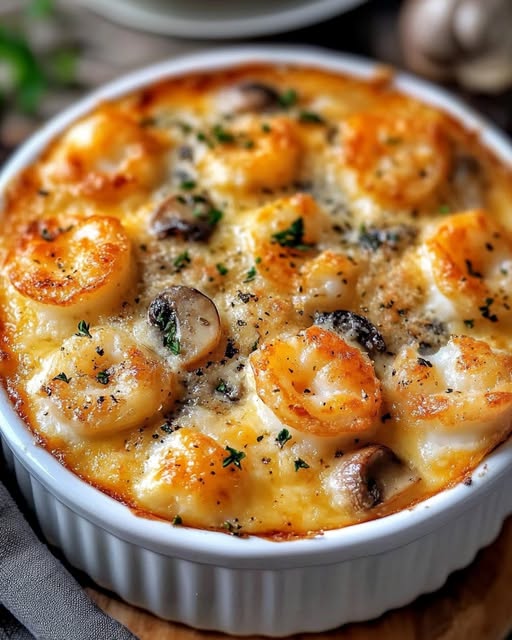 Seafood Gratin with Mushrooms: A Rich and Creamy Delight