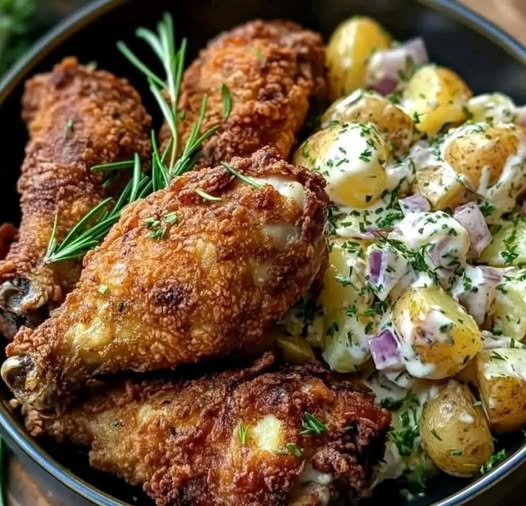 Crispy Fried Chicken with Creamy Potato Salad: A Comforting Feast