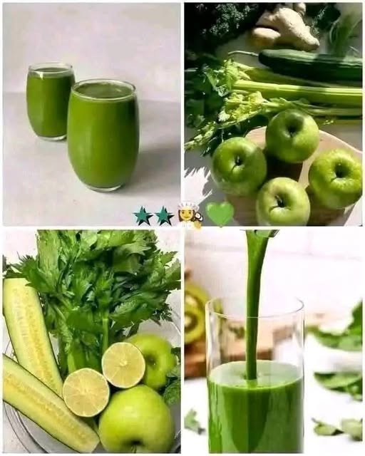 Here's a simple and refreshing recipe to make a green juice with green apple, celery, cucumber and lemon.