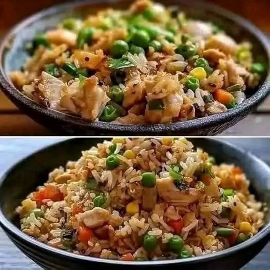 Garlic Chicken Fried Rice: A flavorful twist on a classic dish! Tender chicken 🍗, fragrant garlic, and fluffy rice 🍚 stir-fried to perfection.