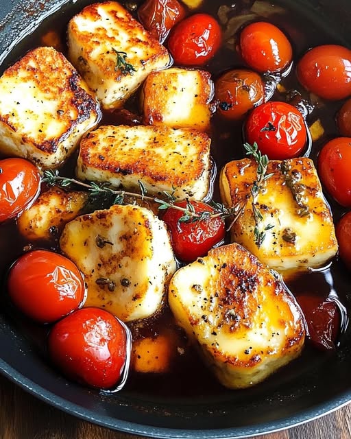 Hot Honey Tomatoes with Halloumi