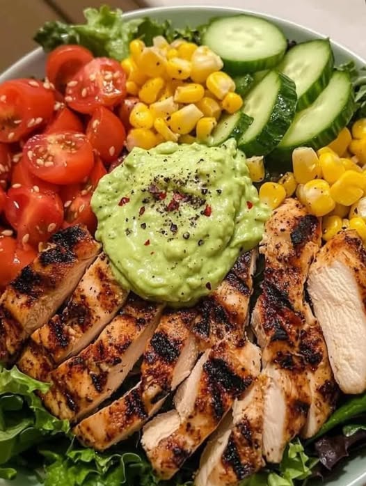 Grilled Chicken Salad with Avocado Dressing