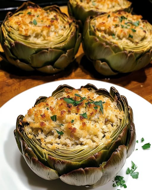 Golden Baked Stuffed Artichokes with Parmesan and Herbs