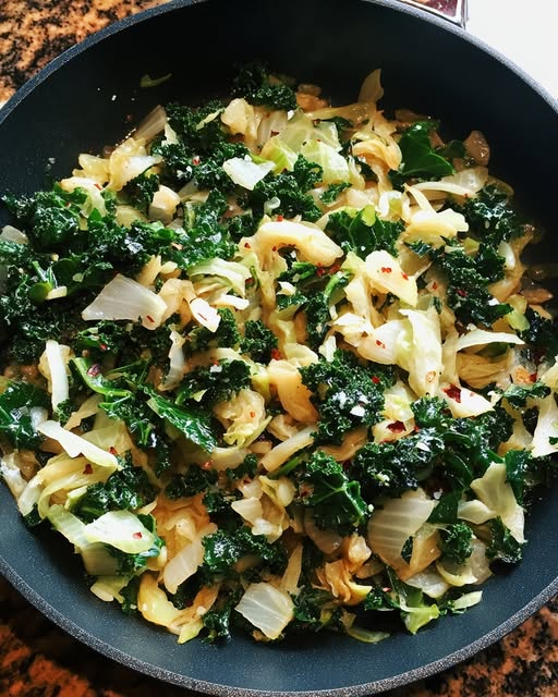 Garlic Sautéed Cabbage & Kale Skillet