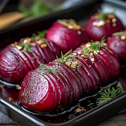 Roasted Hasselback Beets with Fresh Dill Dressing