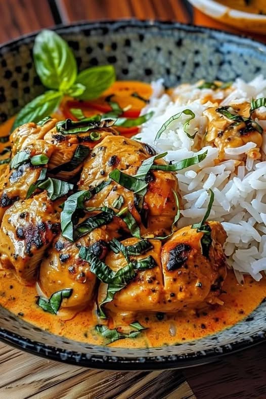 Spiced Coconut Basil Chicken with Rice