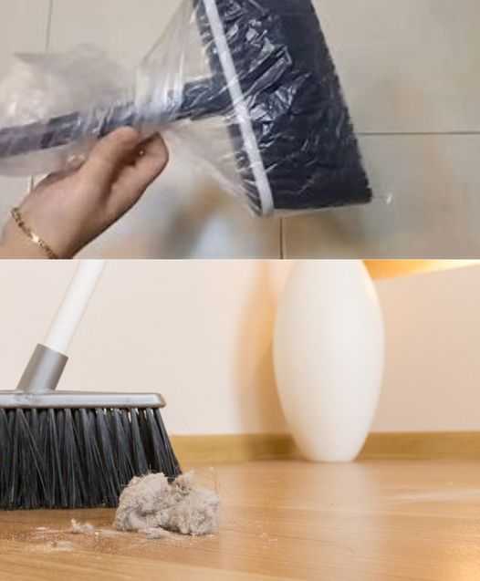 Hack to Keep Your Floors Extra Clean: Broom + Plastic Bag Trick