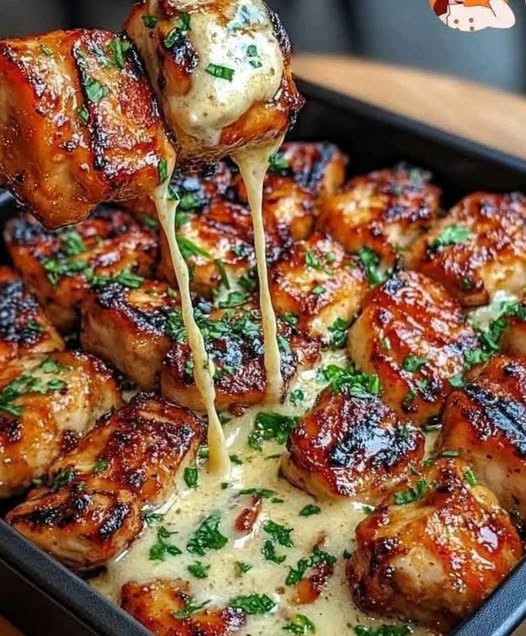 Grilled Chicken Bites with Creamy Garlic Sauce