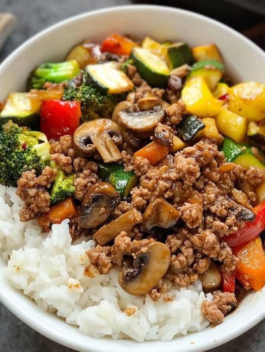 Savory Ground Turkey & Roasted Veggie Rice Bowl