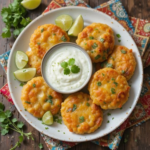 Cheddar Jalapeño Corn Fritters with Lime Crema