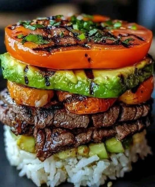 Grilled Beef Tomato Avocado Rice Stack: A Flavorful Summer Delight