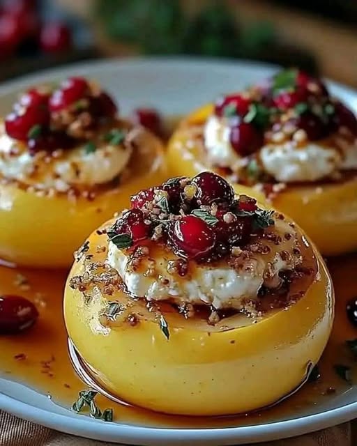Sweetly Baked Apples with Goat Cheese, Honey & Cranberries